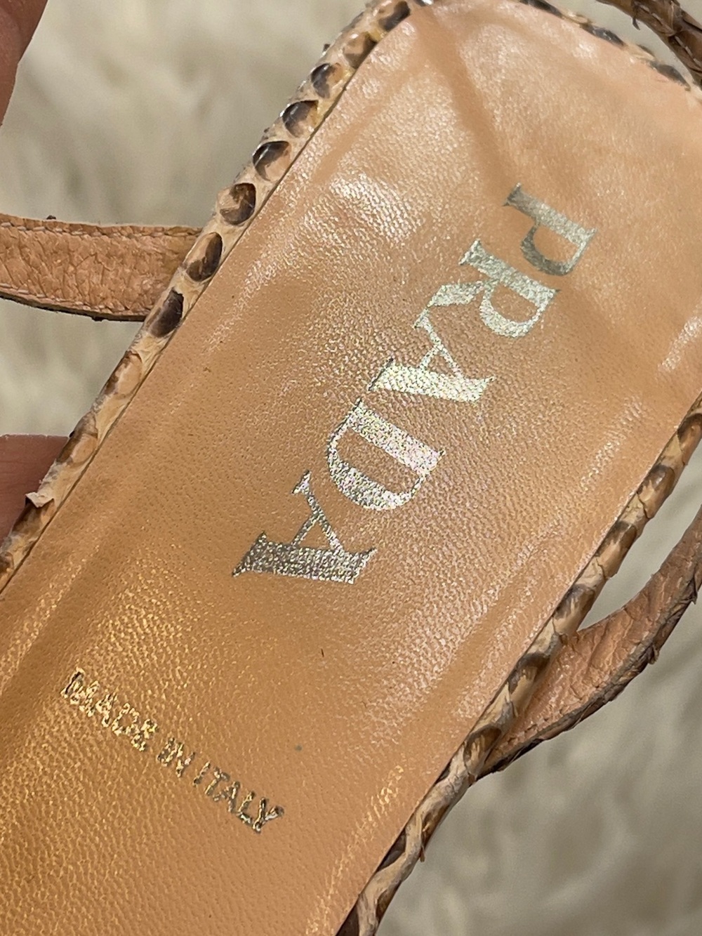 Prada Beige & Brown Snakeskin-Pattern Strappy Sandals - Picture 8 of 10